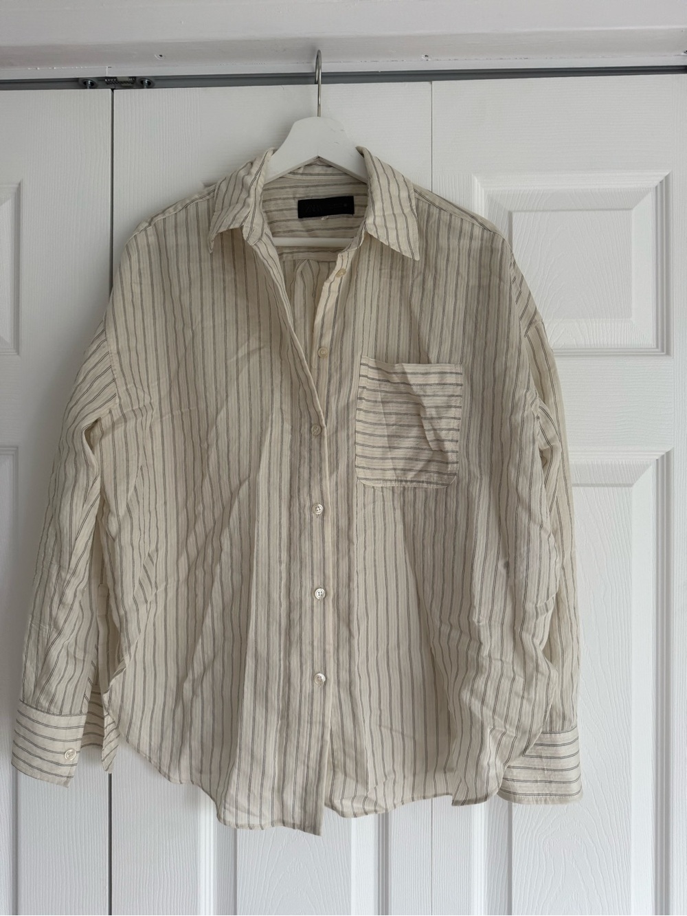 Zara Cream Stripe Button-Up Shirt